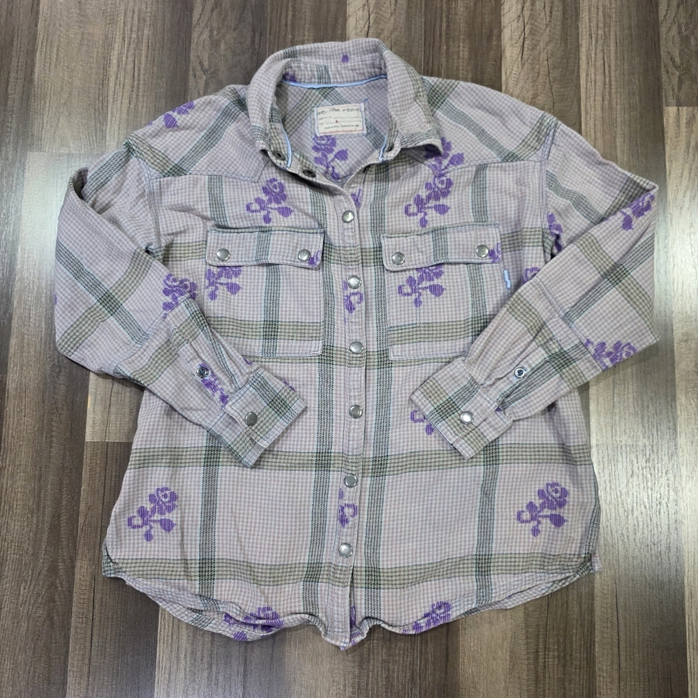 Free People We The Free Visby 100% Cotton Plaid Flannel Top w/Flap Pockets. S - Picture 3 of 8